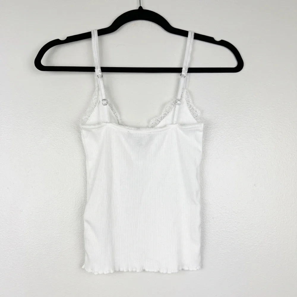 J. Crew Fine Rib Lace Trim Lightweight Tank Top White Size XXS